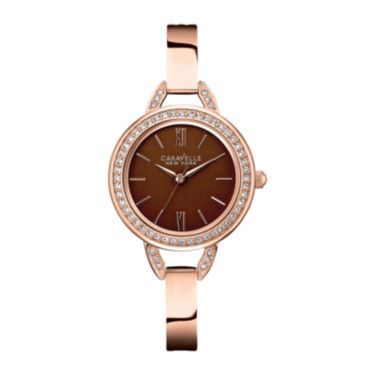 Caravelle New York® Womens Brown with Rose-Tone Bangle Watch 44L134 | JCPenney