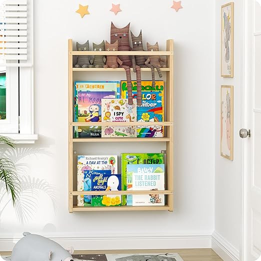 Wall Bookshelf for Kids, 3 Tier Kids Bookshelf Wall, 16.5 inch Floating Book Shelves for Nursery,... | Amazon (US)