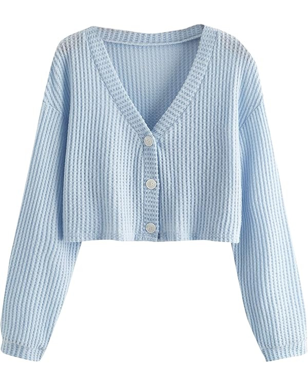 SweatyRocks Women's Long Sleeve Button Front V Neck Soft Knit Cardigan Sweaters | Amazon (US)