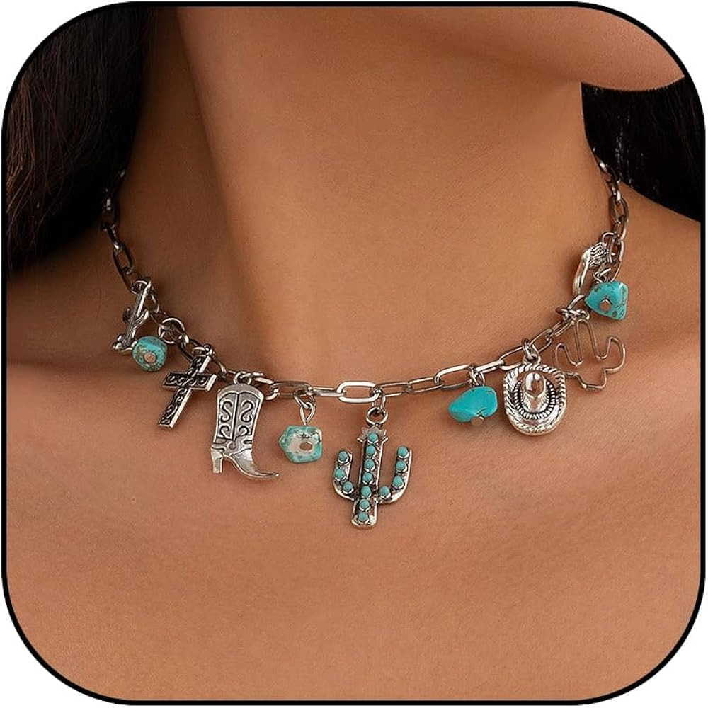 Charm Necklace Handmade Turquoise Western Jewelry for Women Cowboy Boot Necklaces Dainty Gold Pap... | Amazon (US)