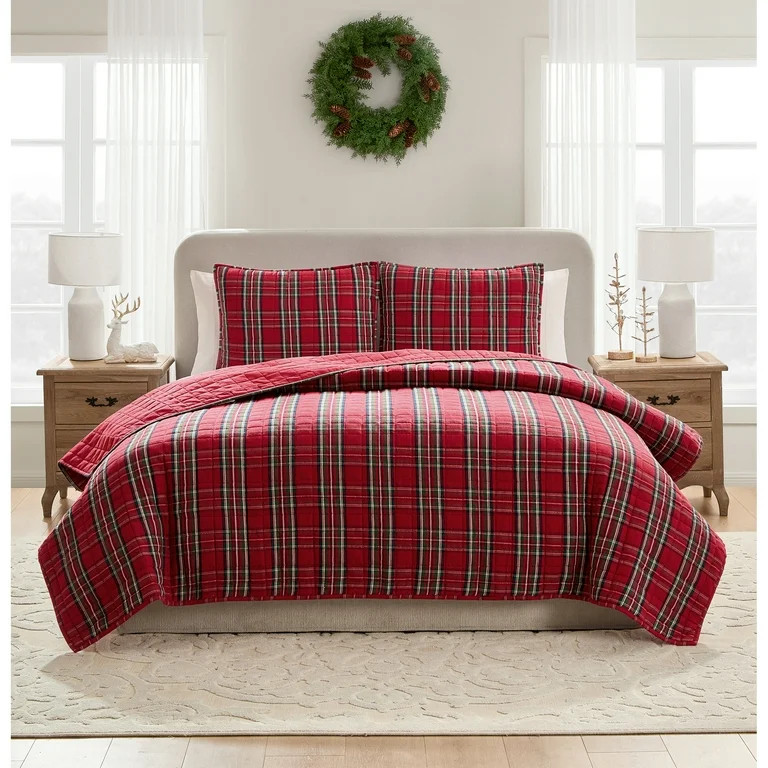 My Texas House Angie 3-Piece Red Plaid Flannel Adult Quilt Set, King | Walmart (US)