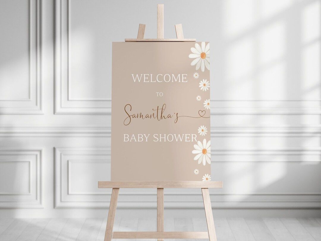 Daisy Baby in Bloom Baby Shower Party Welcome Sign, Boho Daisy, Beige Minimalist Baby Shower, Dai... | Etsy (UK)