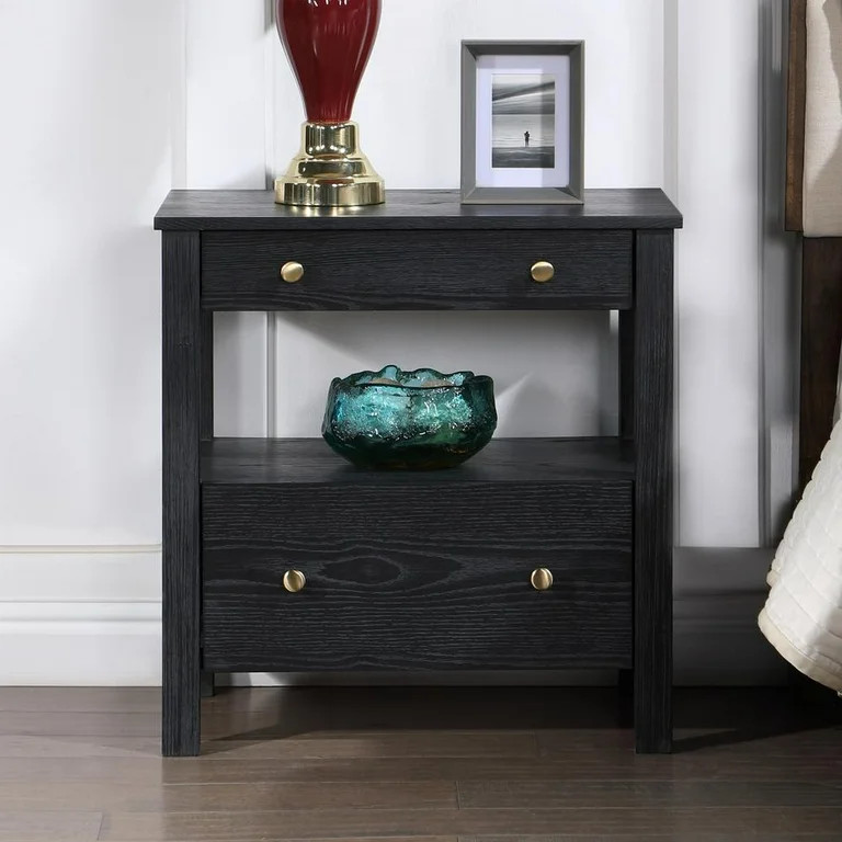 Comfort Pointe Delano Black Finish Wood 2-drawer Modern Storage Nightstand - Walmart.com | Walmart (US)