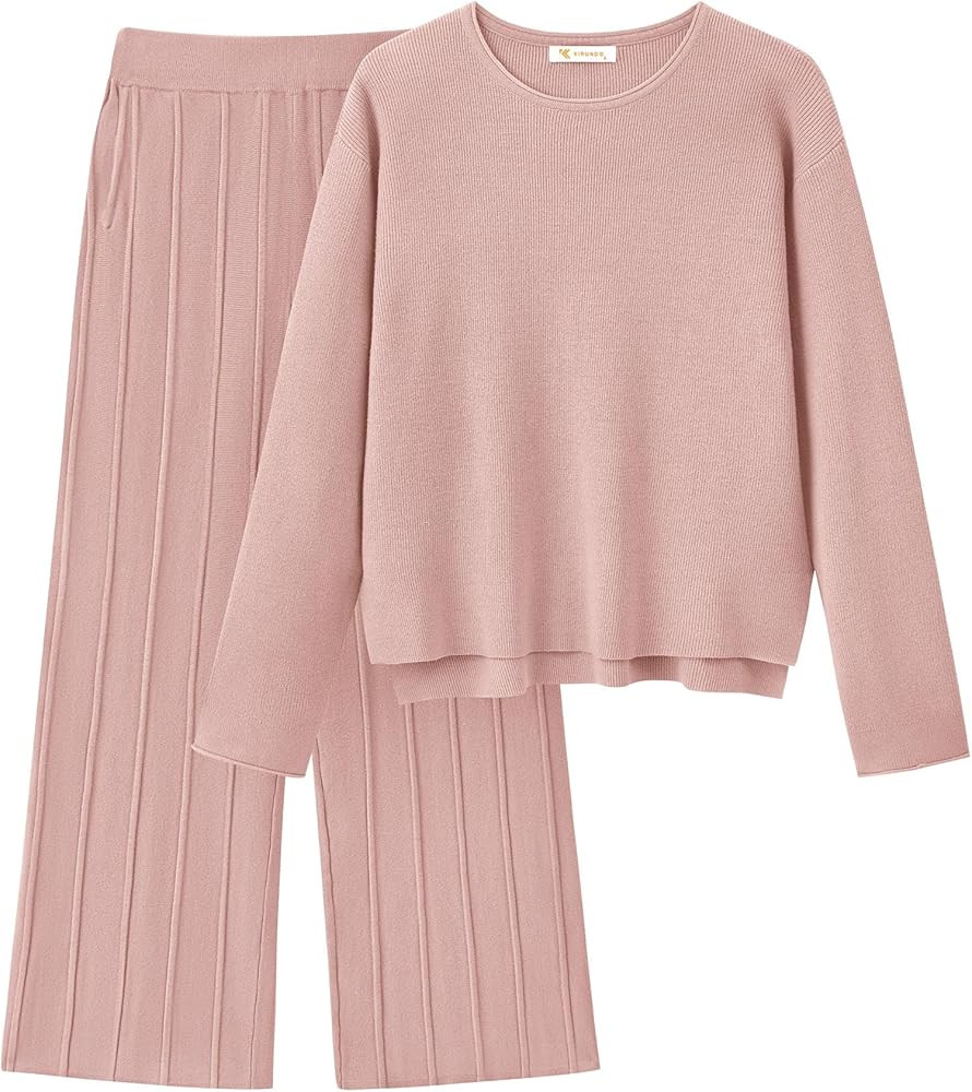 KIRUNDO Women's Fall 2 Piece Sweater Set Long Sleeve Knit Pullover Tops High Waist Pleated Wide L... | Amazon (US)