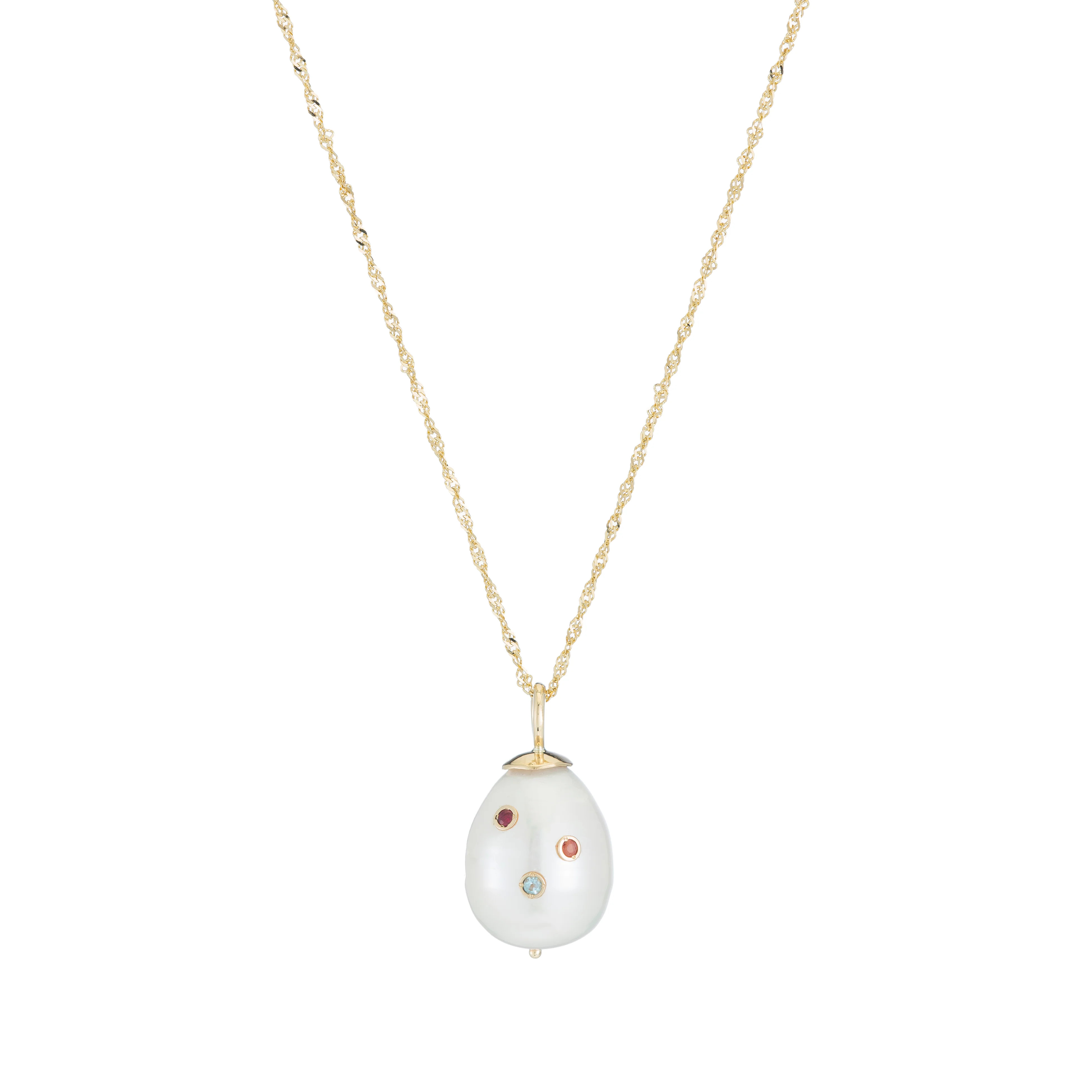 Baroque Pearl Drop Necklace | Custom Birthstones 14k Gold | Ariel Gordon Jewelry