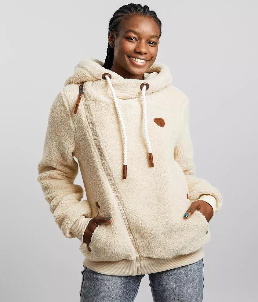 Sherpa Asymmetrical Hooded Sweatshirt | Buckle