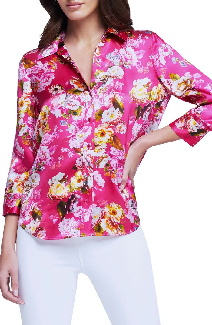 L'AGENCE LAGENCE Dani Floral 3/4 Sleeve Silk Blouse | Nordstrom | Nordstrom