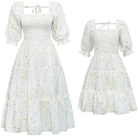 Mommy and Me Matching Dresses Floral Printed Ruffled Lantern Sleeves A-Line Long Dress Mom Daught... | Amazon (US)