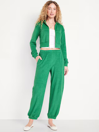 High-Waisted Towel Terry Barrel Ankle Pants | Old Navy (US)