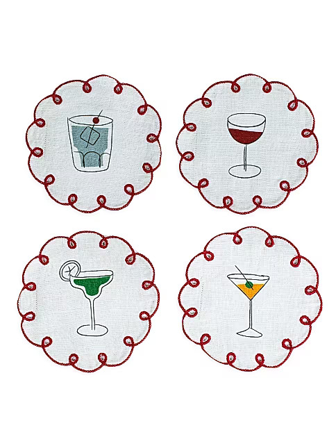 Embroidered Linen Coasters 4-Piece Set | Saks Fifth Avenue