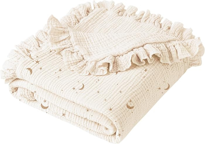 Konssy Flounce Muslin Baby Blanket for Girls Boys, 100% Cotton Soft Crib Swaddle Blankets, Revers... | Amazon (US)