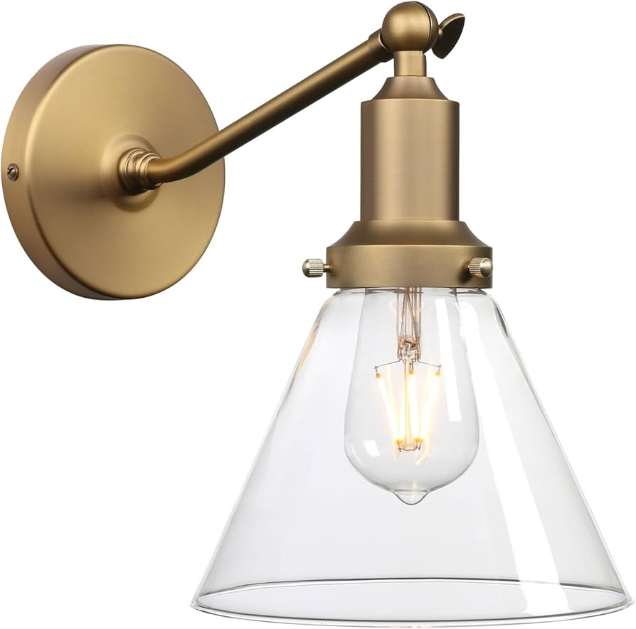 PERMO Industrial Vintage Slope Pole Wall Mount Single Sconce with Funnel Flared Clear Glass Shade... | Amazon (US)