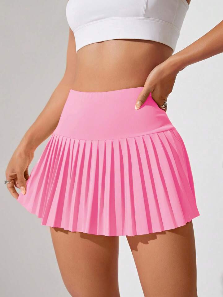 Wide Waistband Pleated Hem Sports Skort | SHEIN
