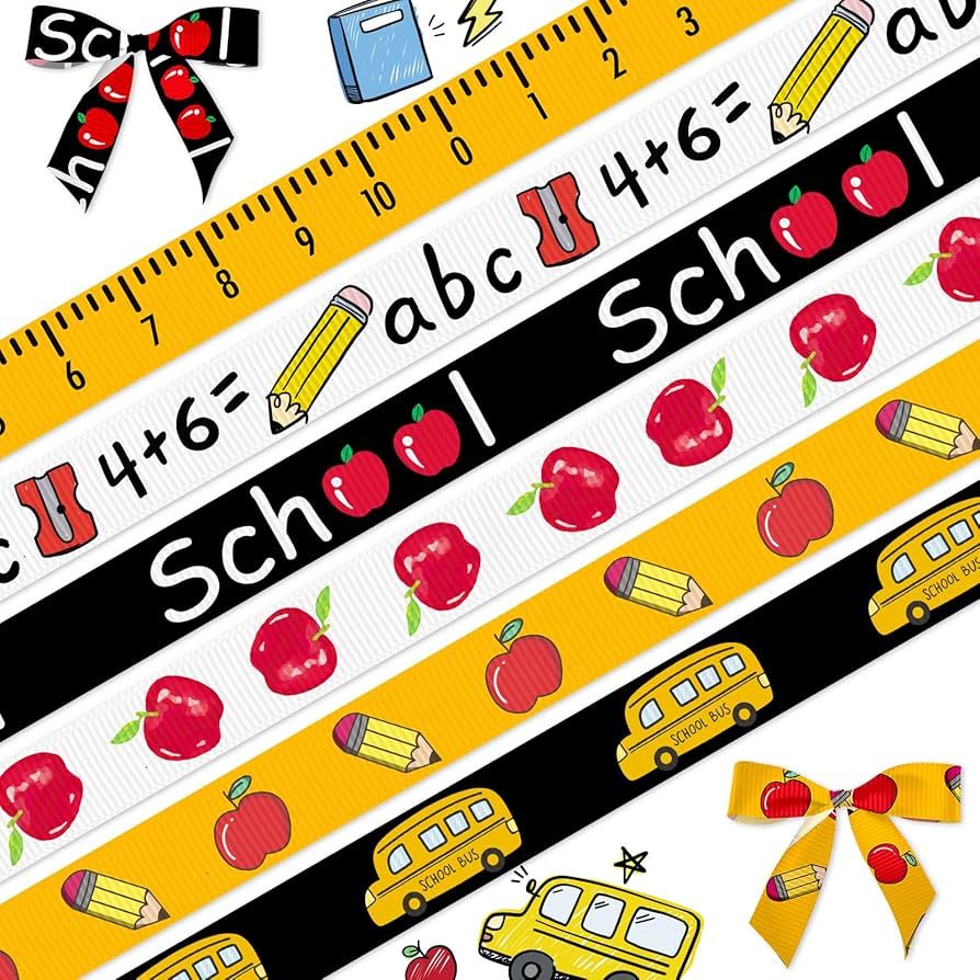 6PCS 3/8" Back to School Ribbons Pencil Apple School Theme Ribbons for Wrapping Gift 15 Yard, Sch... | Amazon (US)