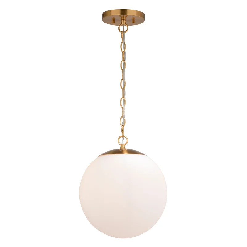 Mayella 1L Gold Brass Mid-Century Modern Pendant Light White Globe Glass | Wayfair North America