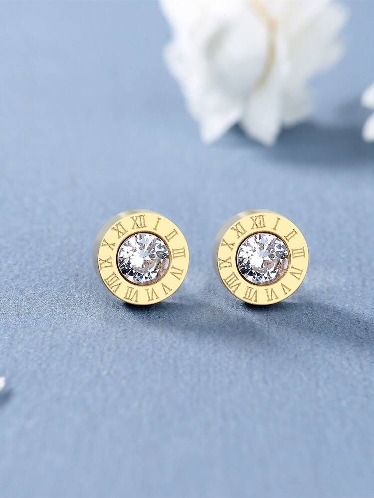 Rhinestone Decor Round Stud Earrings | SHEIN