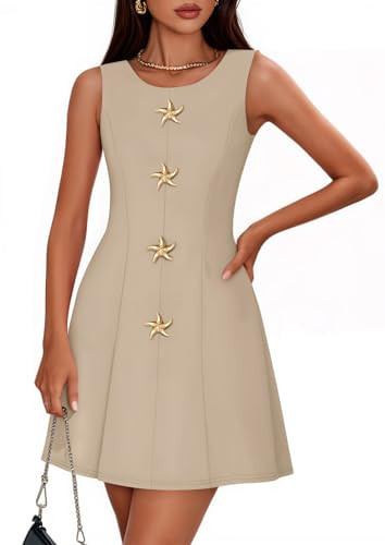 ZESICA Women's Sleeveless Cocktail Short Dress 2026 Summer Elegant Crewneck Formal Business Club Party Mini Dresses Apricot Medium | Amazon (US)