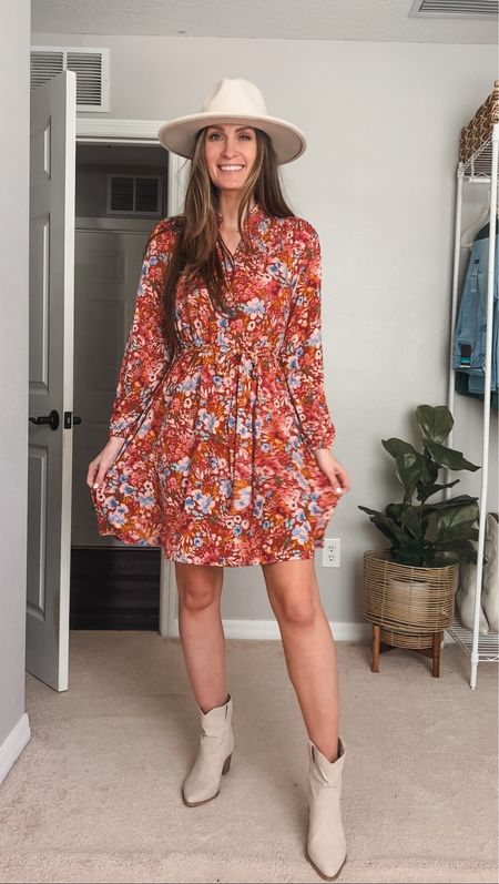New time and tru floral dress from Walmart! Walmart western boots.

**sizing:
Dress: xs, fits tts
Boots: 8, I sized down a half size since they don’t come in my usual size (8.5)

#walmartfashion #walmartfall #walmartoutfit

#LTKstyletip #LTKSeasonal #LTKshoecrush