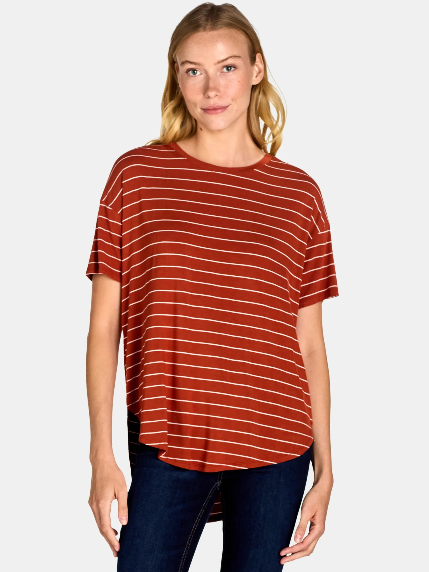 Time and Tru Women's Crewneck Tunic Tee with Short Sleeves, Sizes XS-XXXL | Walmart (US)