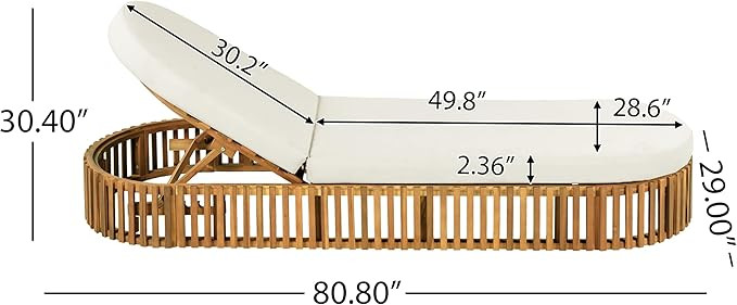 Merax Acacia Wood Chaise Lounge with Curved Cushion, Outdoor Sun Lounger for Patio, Poolside and ... | Amazon (US)