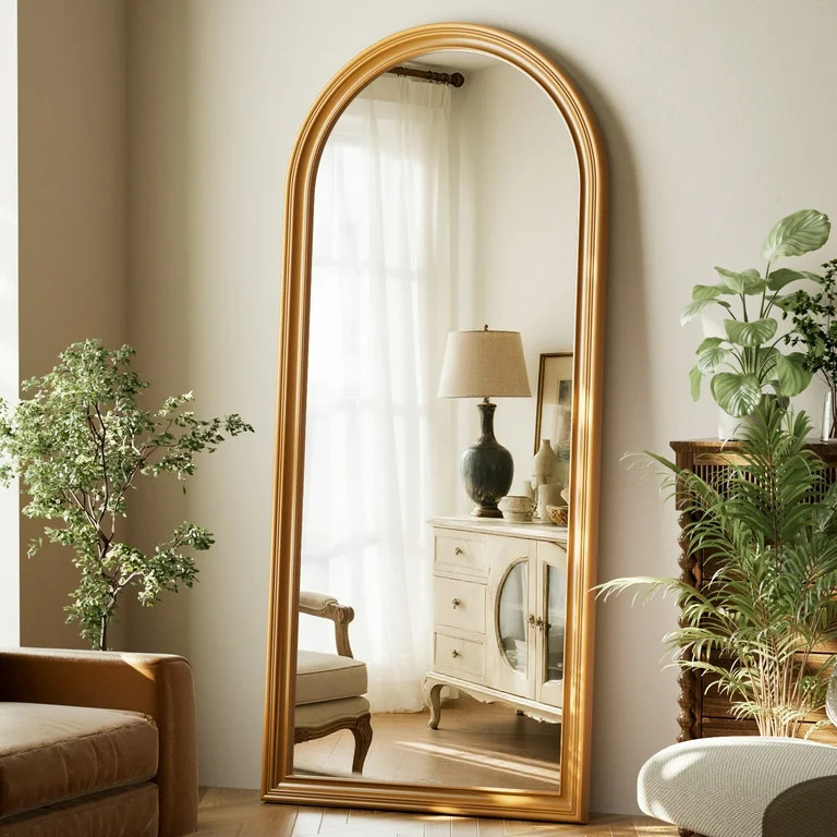 NimbleRest 71"x32" Arch-Top Full Length Vintage Mirror Floor Mirror with PU Frame, Antique Gold | Walmart (US)