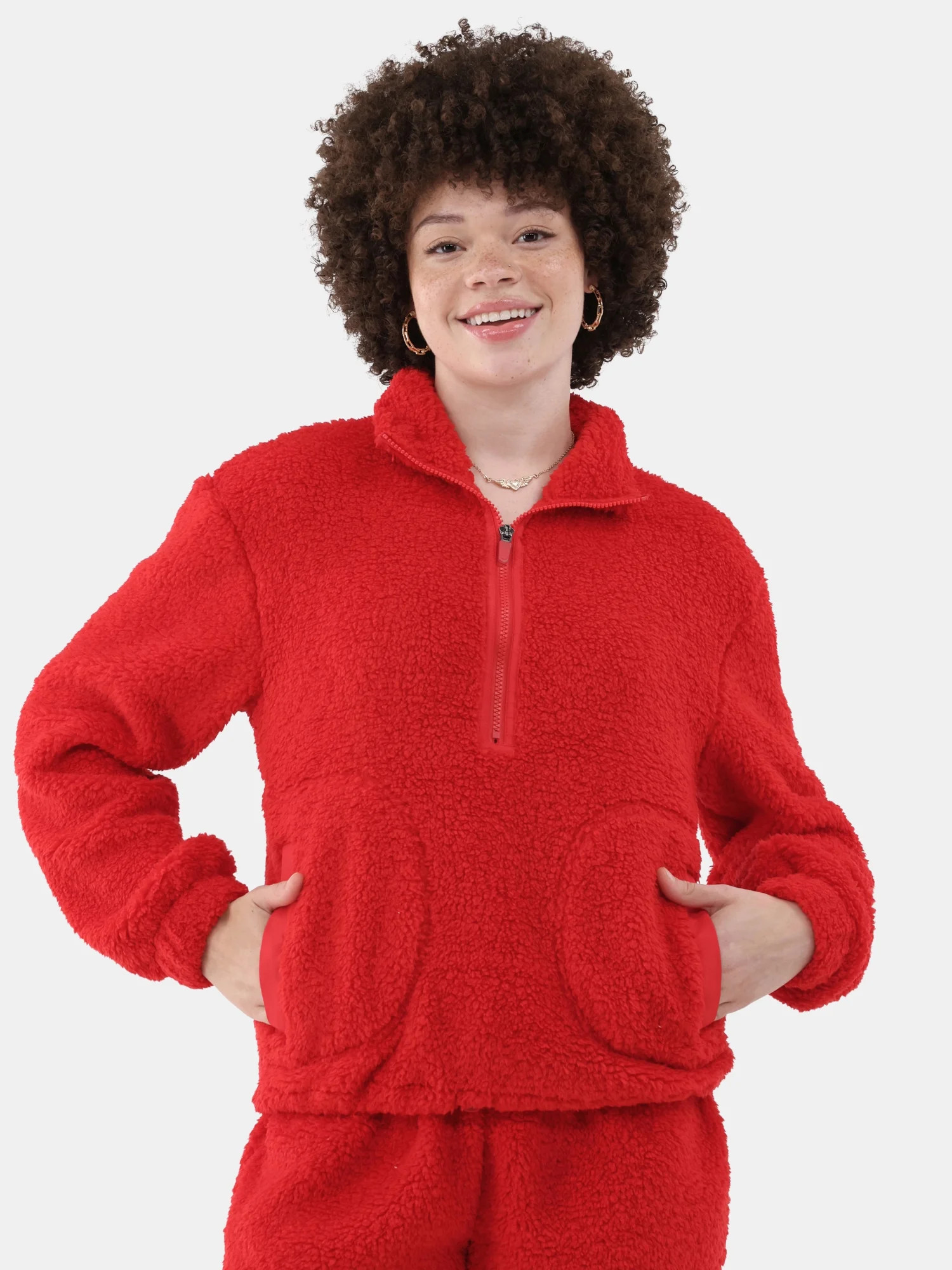 No Boundaries Half Zip Plush Pullover with Pockets, Women's and Women's Plus - Walmart.com | Walmart (US)