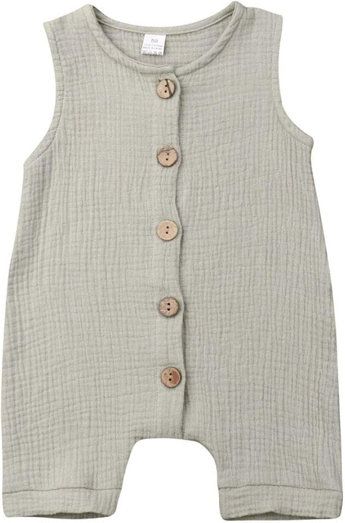 GOOCHEER Infant Baby Boys Girls Cotton Linen Romper Jumpsuit Buttons Sleeveless Bodysuit Summer C... | Amazon (US)
