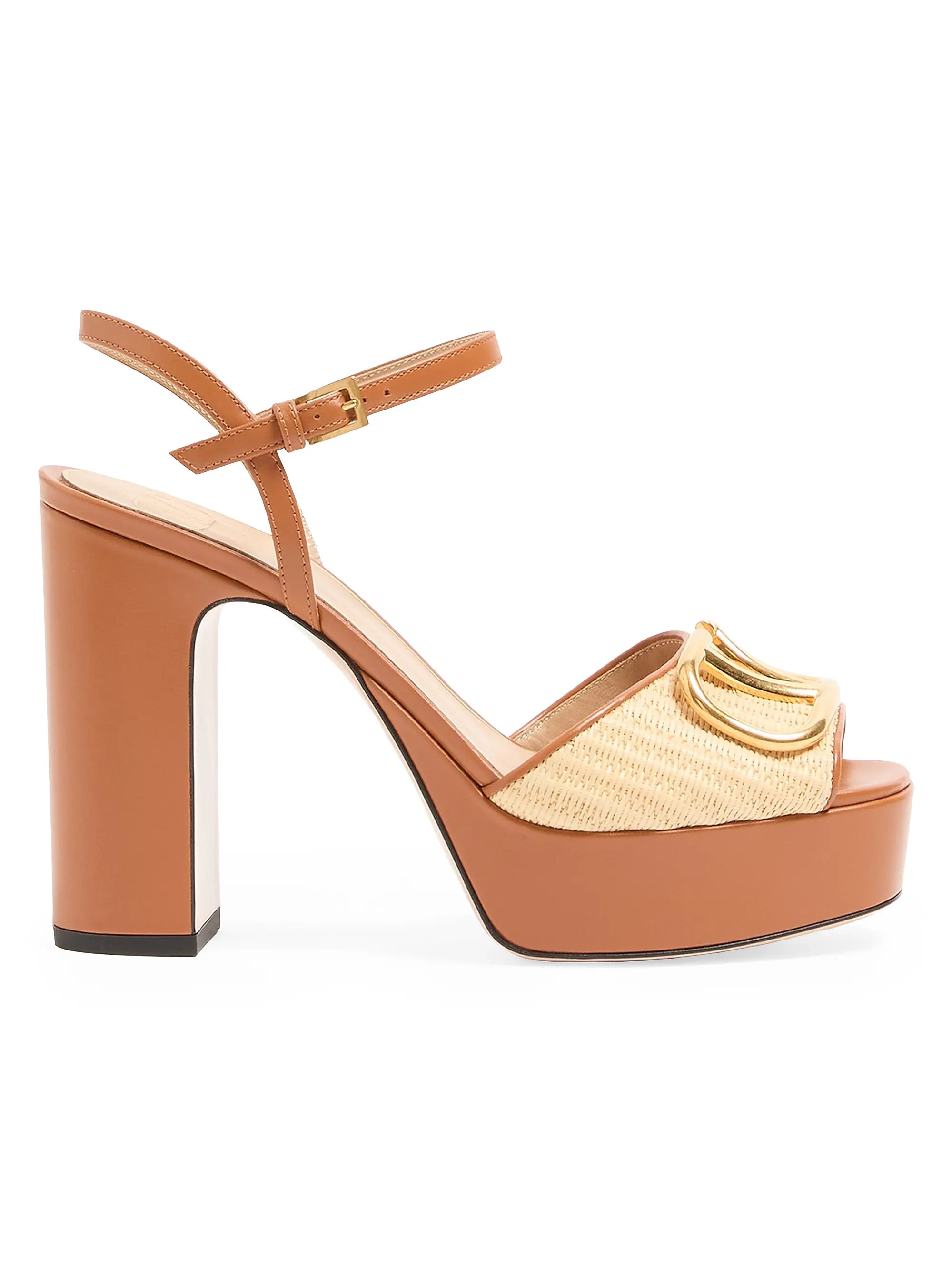 Valentino Garavani Vlogo Signature 115MM Platform Sandals in Raffia | Saks Fifth Avenue | Saks Fifth Avenue