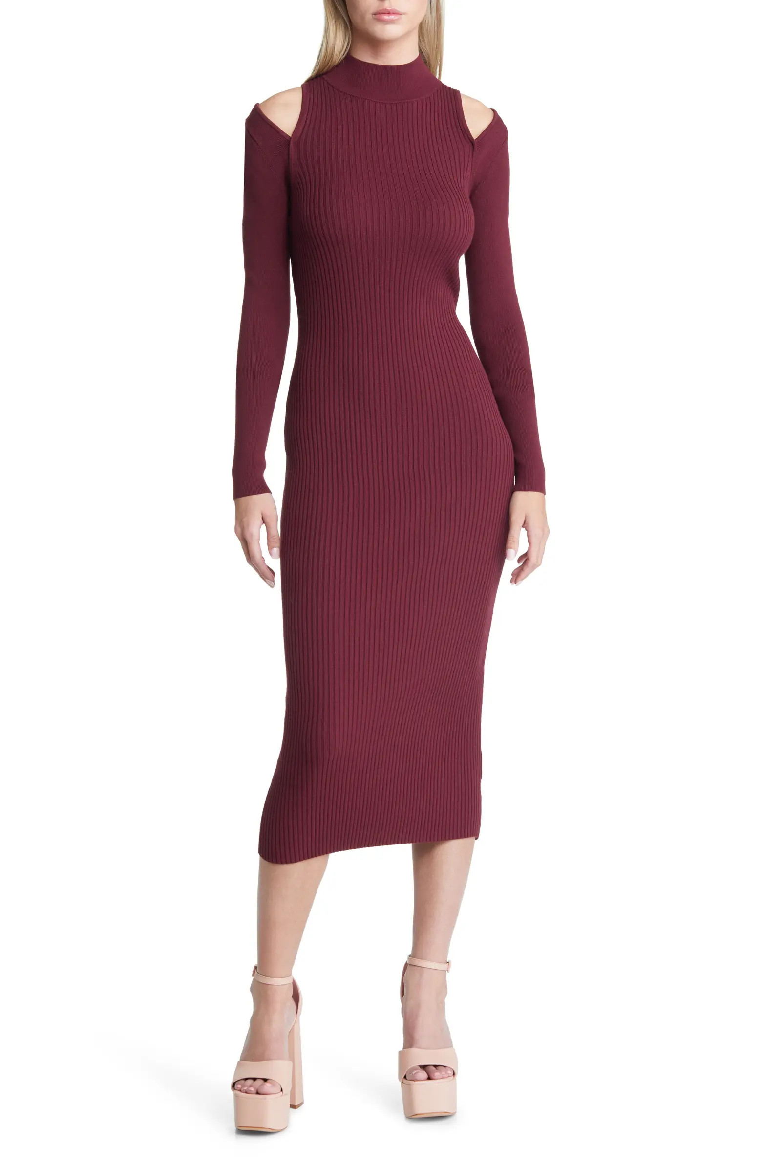 Mock Neck Cold Shoulder Long Sleeve Sweater Dress | Nordstrom