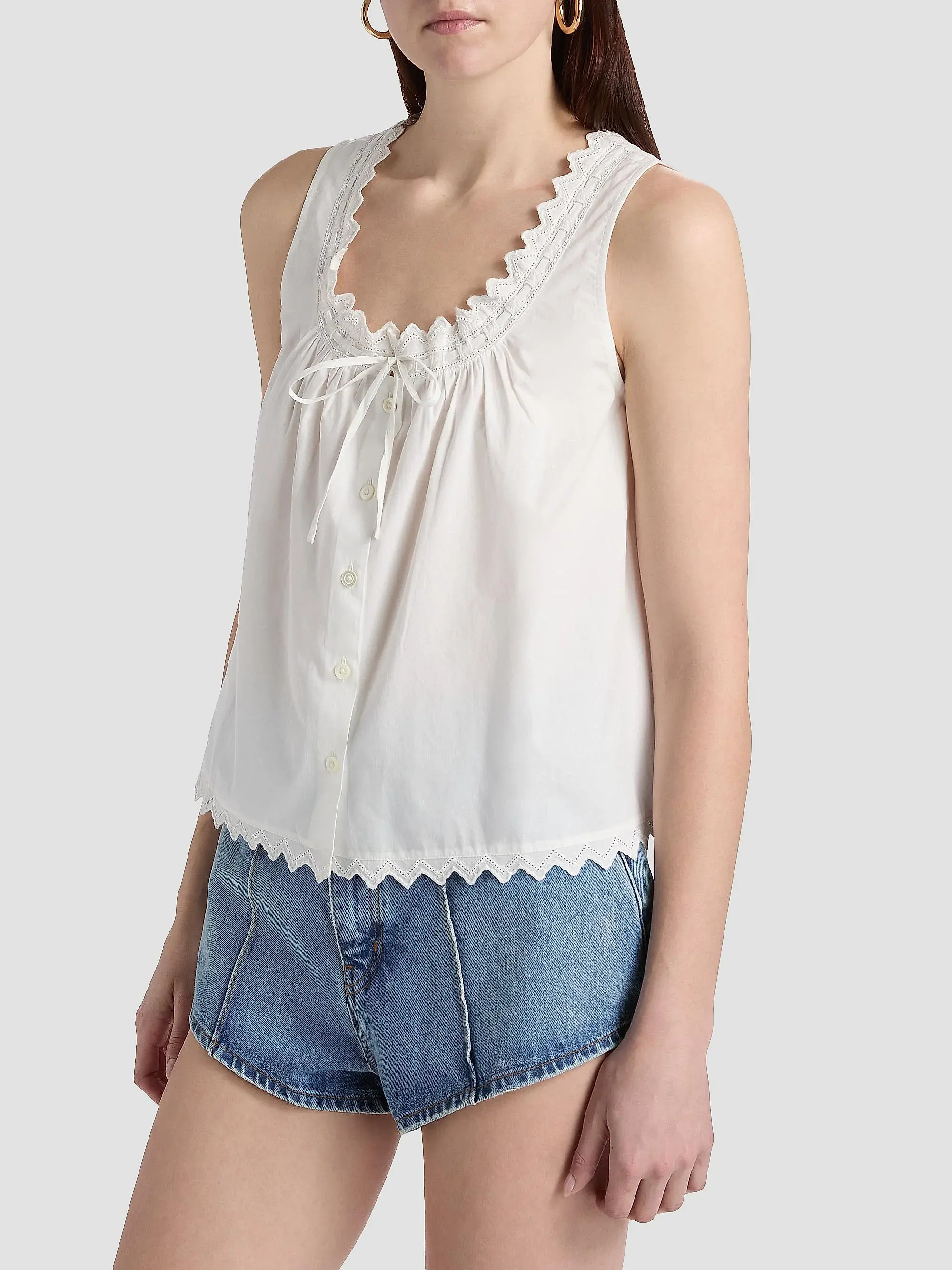 The Serene Eyelet Trim Cotton Tank | Saks Fifth Avenue