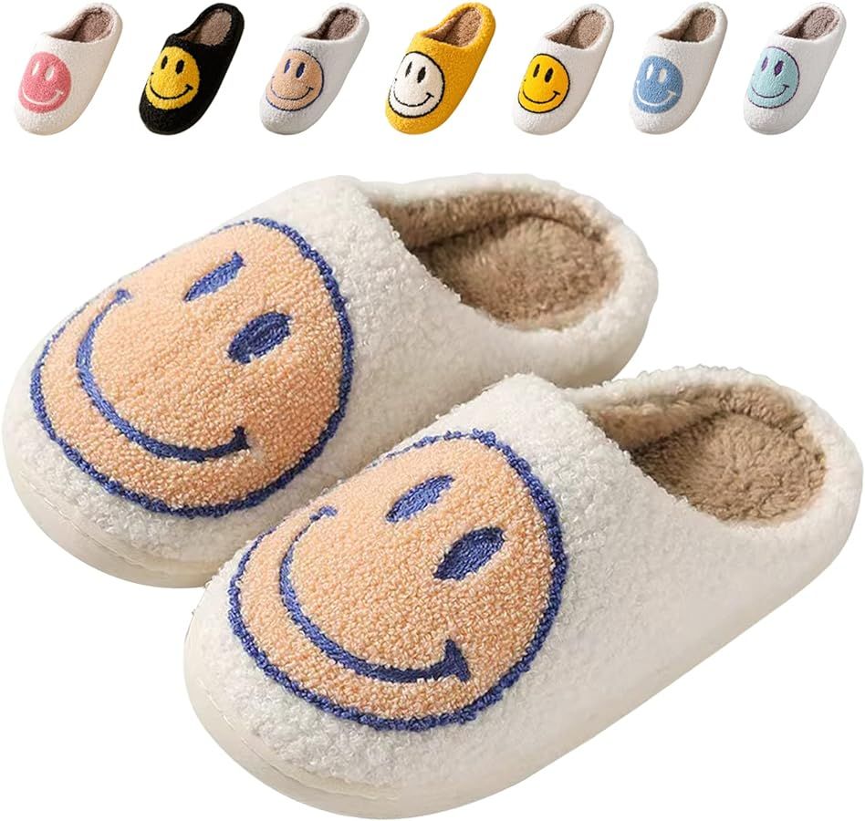 Beishani Smile Face Slippers for Women Retro Soft Plush Warm Slip-on Slippers, Happy face slipper... | Amazon (US)