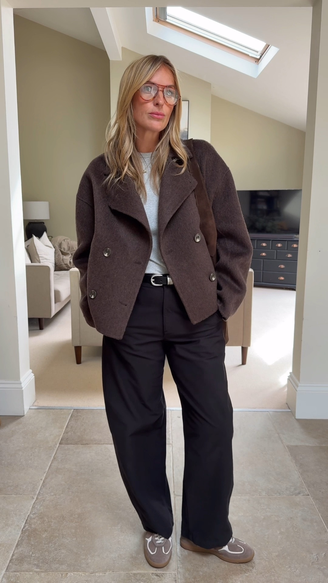More ways to style your favourites …. 
- those 5 star barrel trousers in black - large and regular length 
- a simple grey Marl T - a great alternative to white and just as versatile 😉  medium 
- suede trainers - luxe , comfortable and work with alot - a firm client fave. True to size 
- a belt to add interest - love the detailing on this one - measure guide on website 
- the bag - a pr gift Ive been eying up for a while , slouchy and effortless with that premium feel . 
- the coat - new in and beautiful! You know I love a wool double cloth and this one drapes , has a luxe super soft textured handle , styles effortlessly and will be great with wide leg trousers /skirts and dresses too. It’s a very good price for the quality. * I’m wearing a U.K. 16 as this was all that was left in store! I’d probably buy a U.K. 14 and it would still be relaxed - so take your usual size.

#LTKautumn #LTKFashionMonth #LTKworkwear