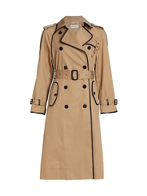Leather Trim Trench Coat | Saks Fifth Avenue