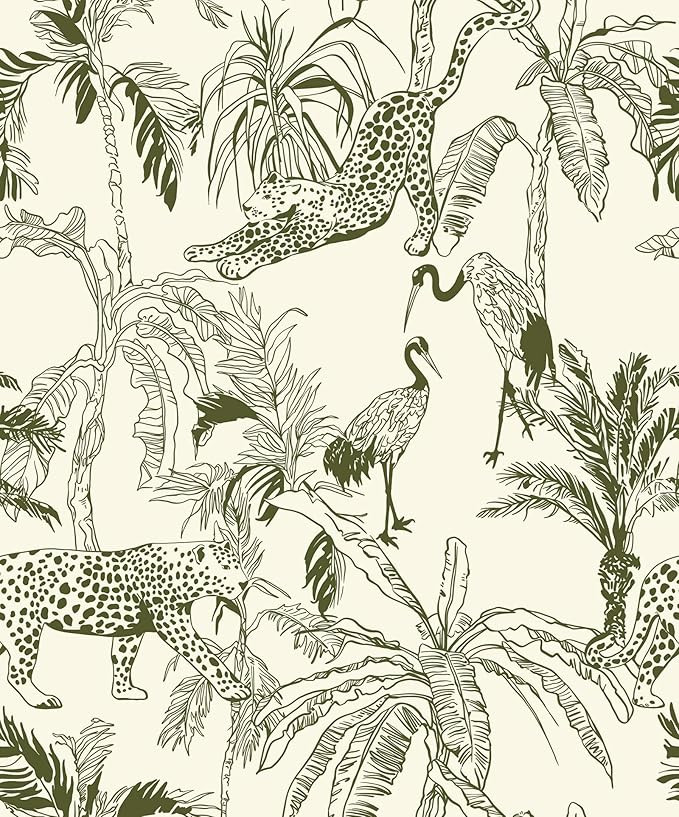 Heroad Brand 17.3"x196" Leopard Peel and Stick Wallpaper Beige and Green Wallpaper Boho Jungle An... | Amazon (US)