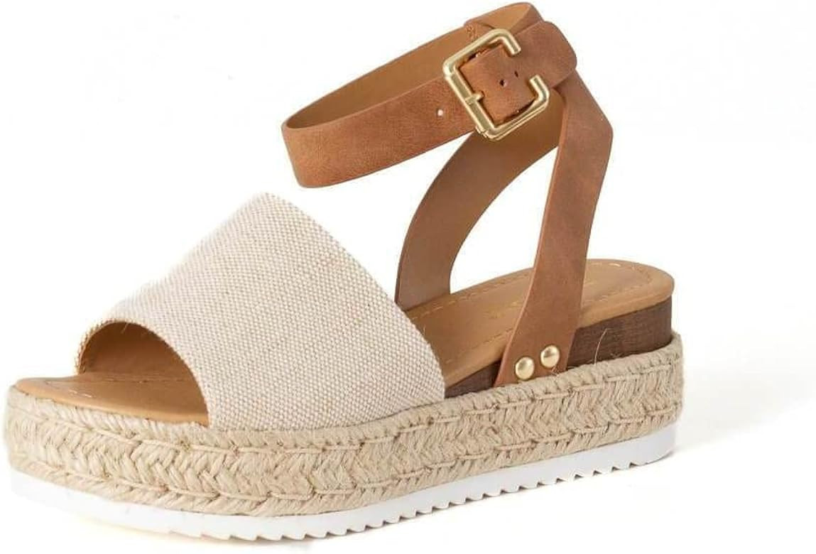 Soda Women's Topic Open Toe Buckle Ankle Strap Espadrille Synthetic sandals | Amazon (US)