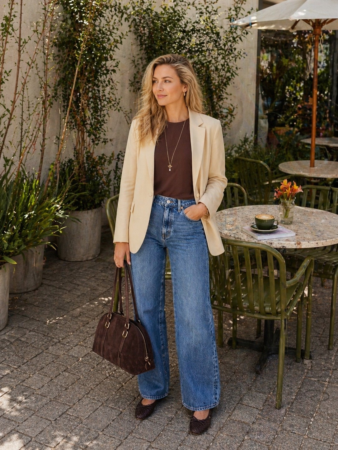 Brown top denim jeans and brown handbag 

#LTKjeans #LTKsummer #LTKspring