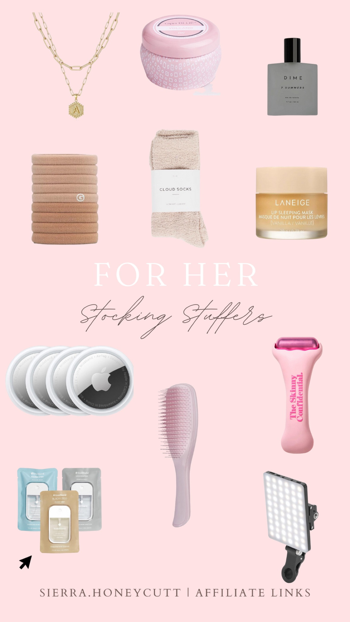 Stocking stuffers for her, gimme beauty, laneige, air tag, ice roller, hair brush, socks, hand sanitizer, gift ideas 

#LTKHoliday #LTKSeasonal #LTKGiftGuide
