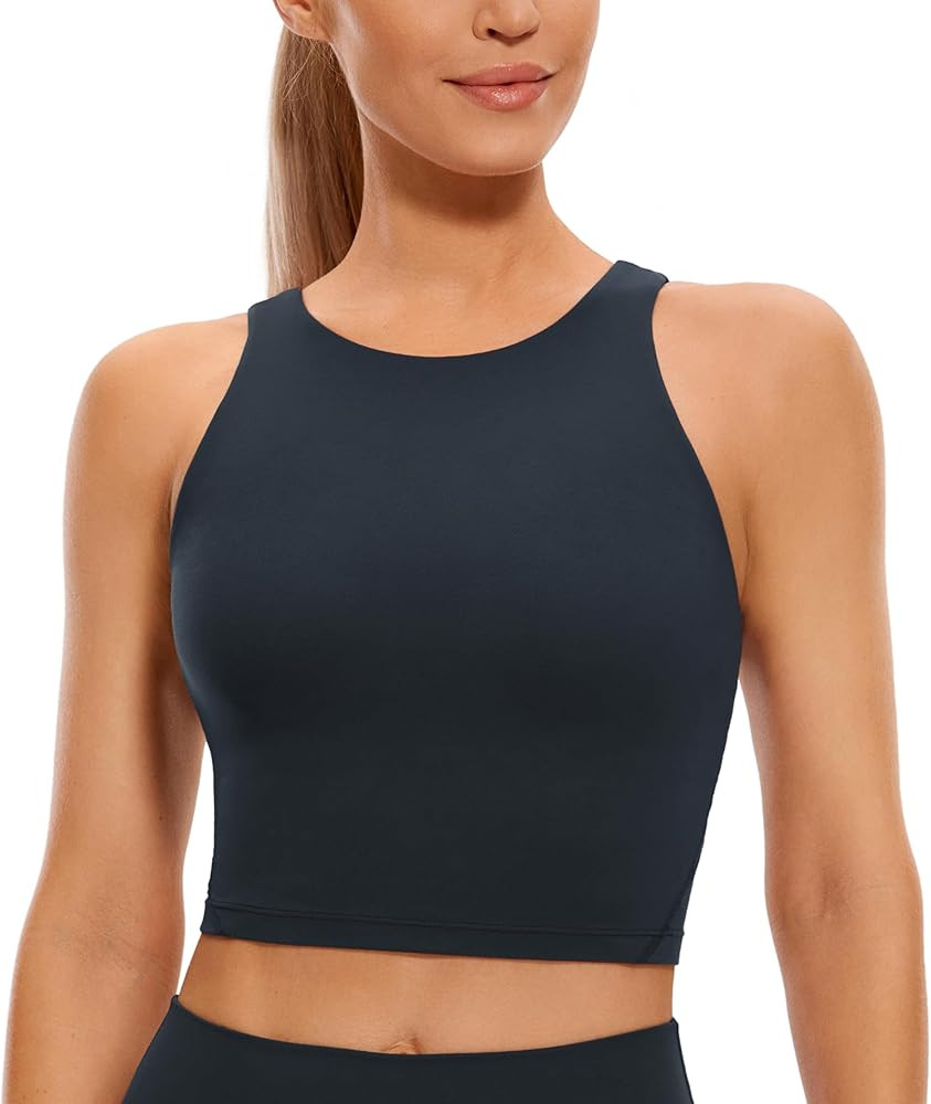 CRZ YOGA Butterluxe Womens High Neck Longline Sports Bra - U Back Padded Crop Workout Tank Top wi... | Amazon (US)