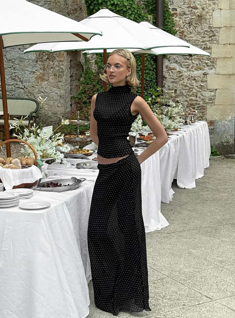 Ford Maxi Skirt Onyx Polka | Princess Polly AU