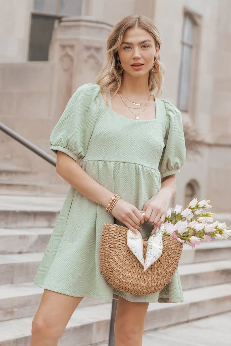 Sage Puff Sleeve Mini Dress | Magnolia Boutique