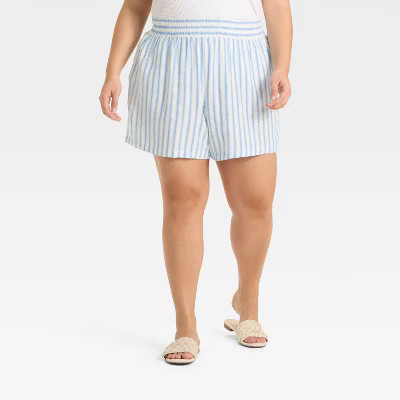 Women's High-Rise Linen Pull-On Shorts - Ava & Viv™ Cream/Blue Striped XXL | Target