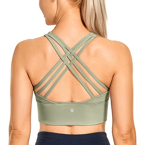 CRZ YOGA Naked Feeling Criss Cross Longline Sports Bras for Women - Wirefree Padded Strappy Yoga Cropped Tops Carbon Dust Small | Amazon (US)