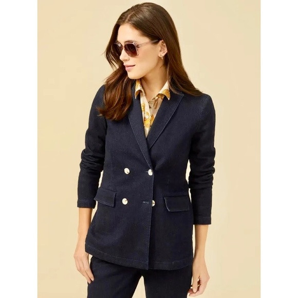 J. MCLAUGHLIN Ressie Stretch Denim Double Breasted Blazer Jacket Dark Wash 2 | Poshmark
