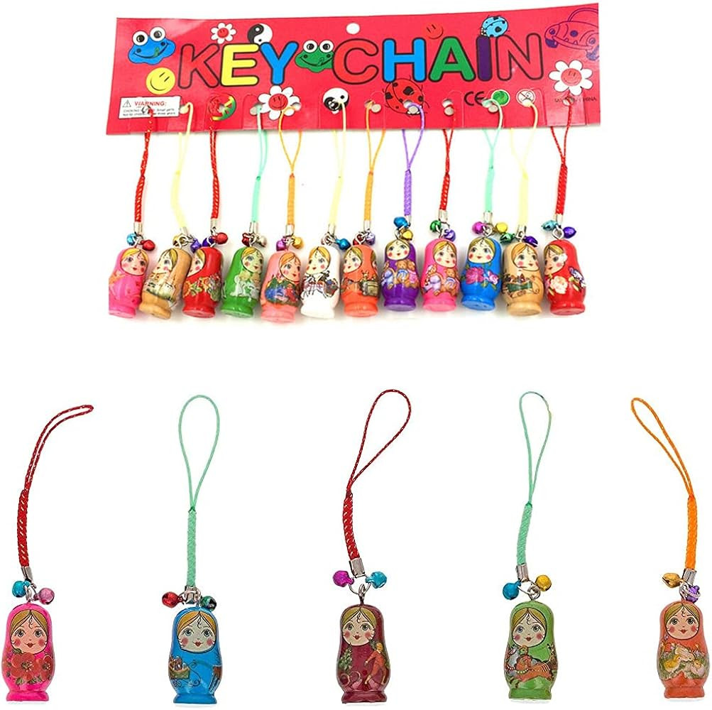 Set of 12 Fashion Jewelry Drip Charm Key Chains Wooden Nesting Dolls with Key Rings Keychains Dec... | Amazon (US)