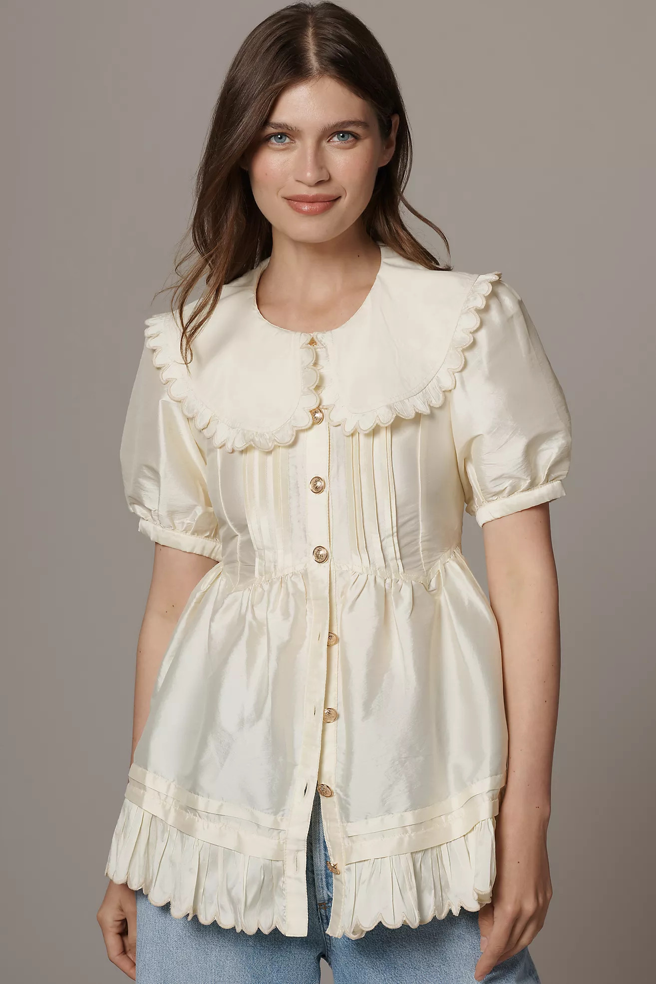 Maeve Puff-Sleeve Collared Babydoll Blouse | Anthropologie (US)