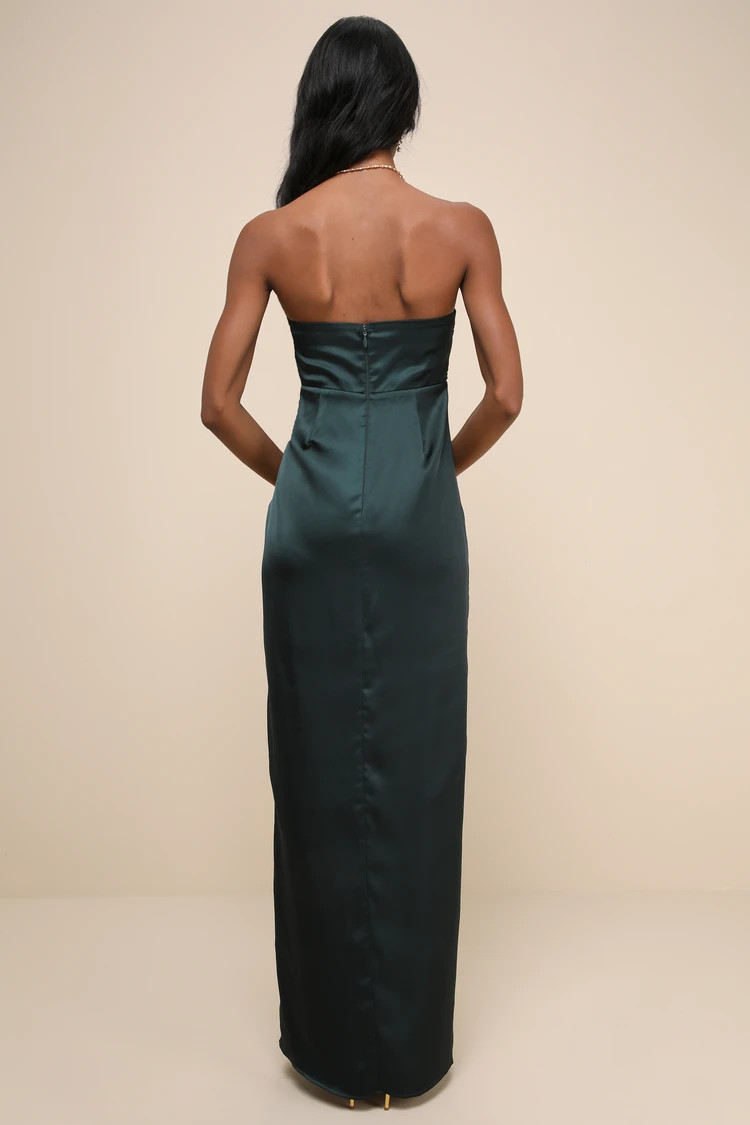 Memorable Entrance Emerald Green Strapless Satin Maxi Dress | Lulus