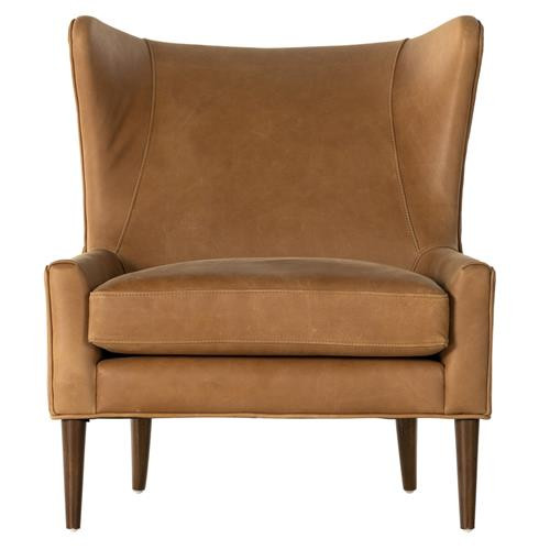 Paola Mid Century Palermo Cognac Leather Wood Frame Wing Lounge Chair | Kathy Kuo Home
