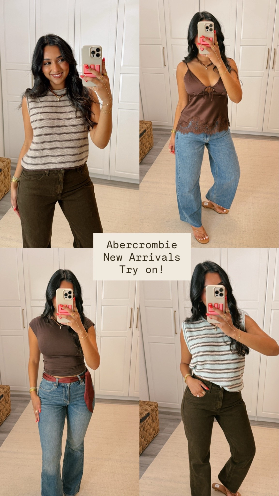 #abercrombiepartner @abercrombie new arrivals try on!🤎🫶🏽 links down below! 

Sizing: small in all tops, 27 regular in all jeans!