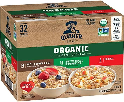 QUAKER Instant Oatmeal, USDA Organic, Non-GMO Project Verified, 3 Flavor Variety Pack, Individual... | Amazon (US)