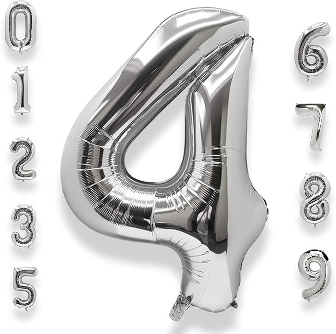 AULE 40 Inch Big Silver 4 Balloon Number Large Foil Helium Number Balloons 0-9 Jumbo Giant Happy ... | Amazon (US)
